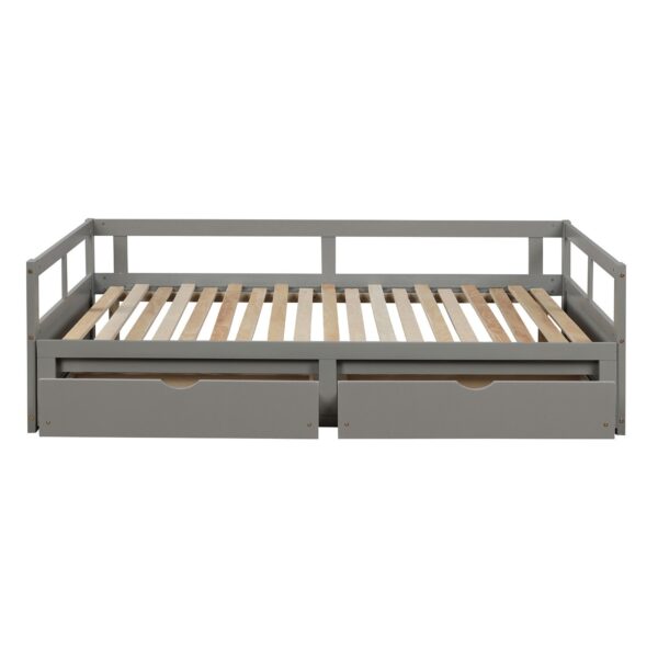 Daybed With Trundle And Two Storage Drawers, Sofa Bed For Bedroom Living Room - Gray