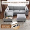 U - Shaped Sectional Sofa Modular Sofa Couch With A Movable Ottoman, A Coffee Table With Hidden Charging Devices For Living Room - Gray - Image 6