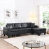 Modern Sectional Sofa Set With L Shape Chaise Lounge, Cup Holder, 4 Seat - Black - Image 2