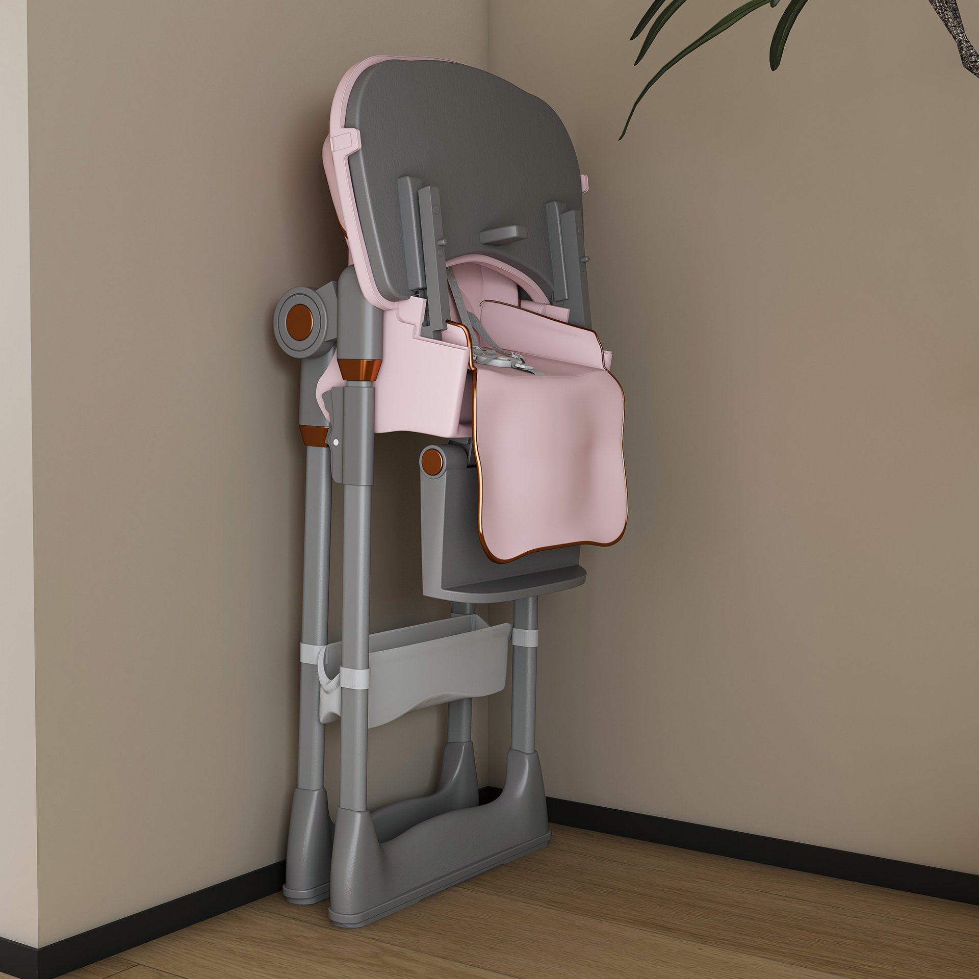 Adjustable Baby High Chair 0 - 6 Years, Portable Infant Feeding Seat With Safety Belt, Silent Lockable Wheels - Pink - Image 7