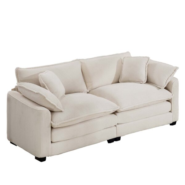 Modern Fabric Living Room Sofa 2 Seater With 4 Pillows Upholstered Deep Seating Loveseat Light Corduroy - Beige