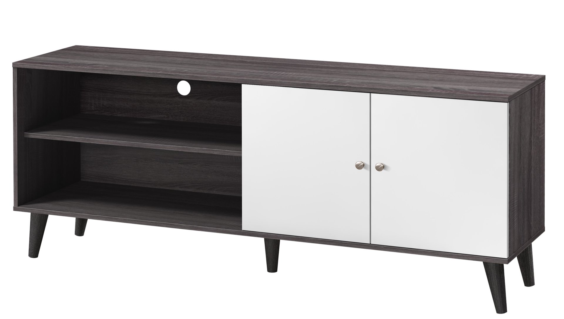 Amidon - TV Stand For Tvs Up To 63", With 2 Storage Shelves & 1 Cabinet, Modern Entertainment Centre For TV In Living Room - Dark Gray / White - Image 2