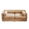 Stylish Chenille 2 Seater Sofa With Storage Seat And Cylindrical Backrest - Camel - Image 12
