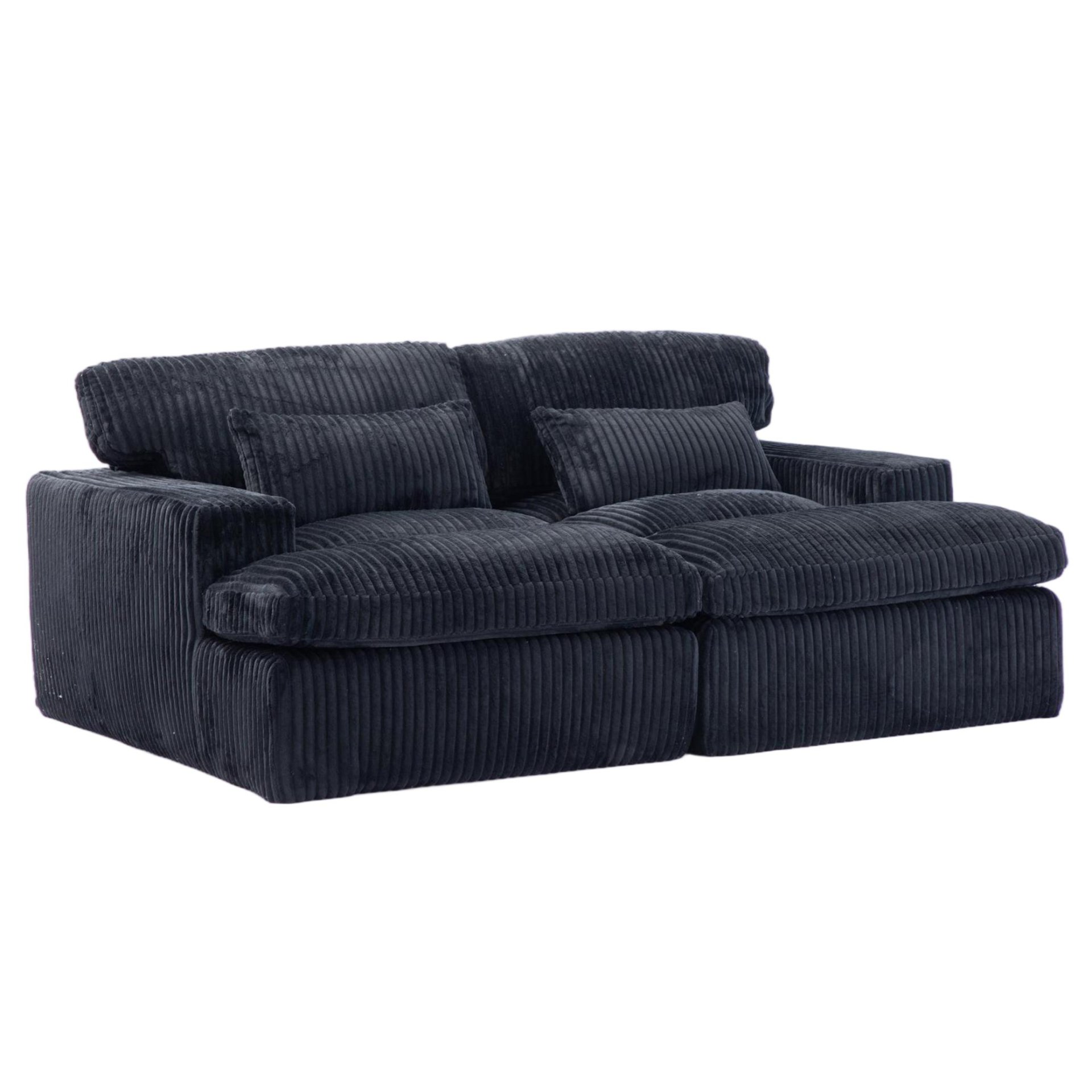 Double Chaise Lounge Chair Indoor, Oversized Upholstered Sleeper Cloud Couch, Deep Seat Sofa Bed - Black - Image 15