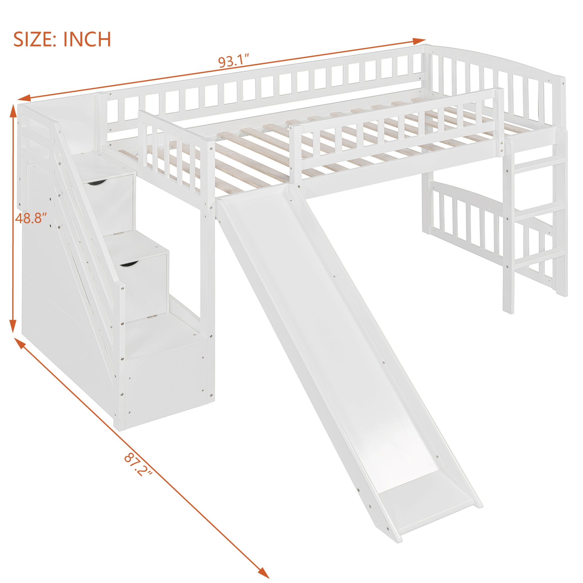 Twin Size Loft Stairway Bed With 2 Drawers And Slide - White - Image 6