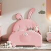 Twin Size Upholstered Rabbit-Shape Princess Bed, Twin Size Platform Bed With Headboard And Footboard - Pink - Image 2