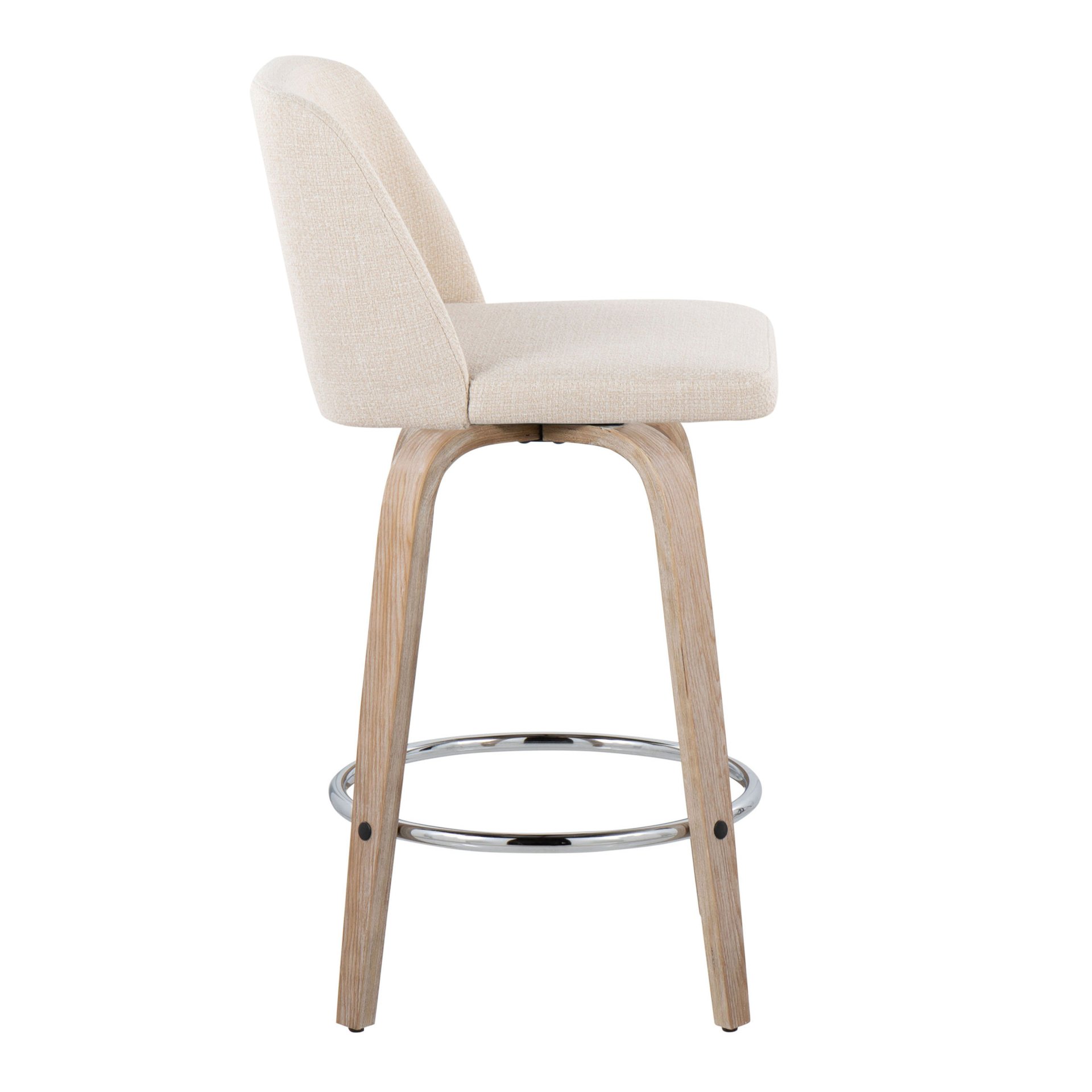 Toriano - Contemporary Fixed Height Counter Stool With Swivel And Round Footrest (Set of 2) - Whitewashed / Cream - Image 3
