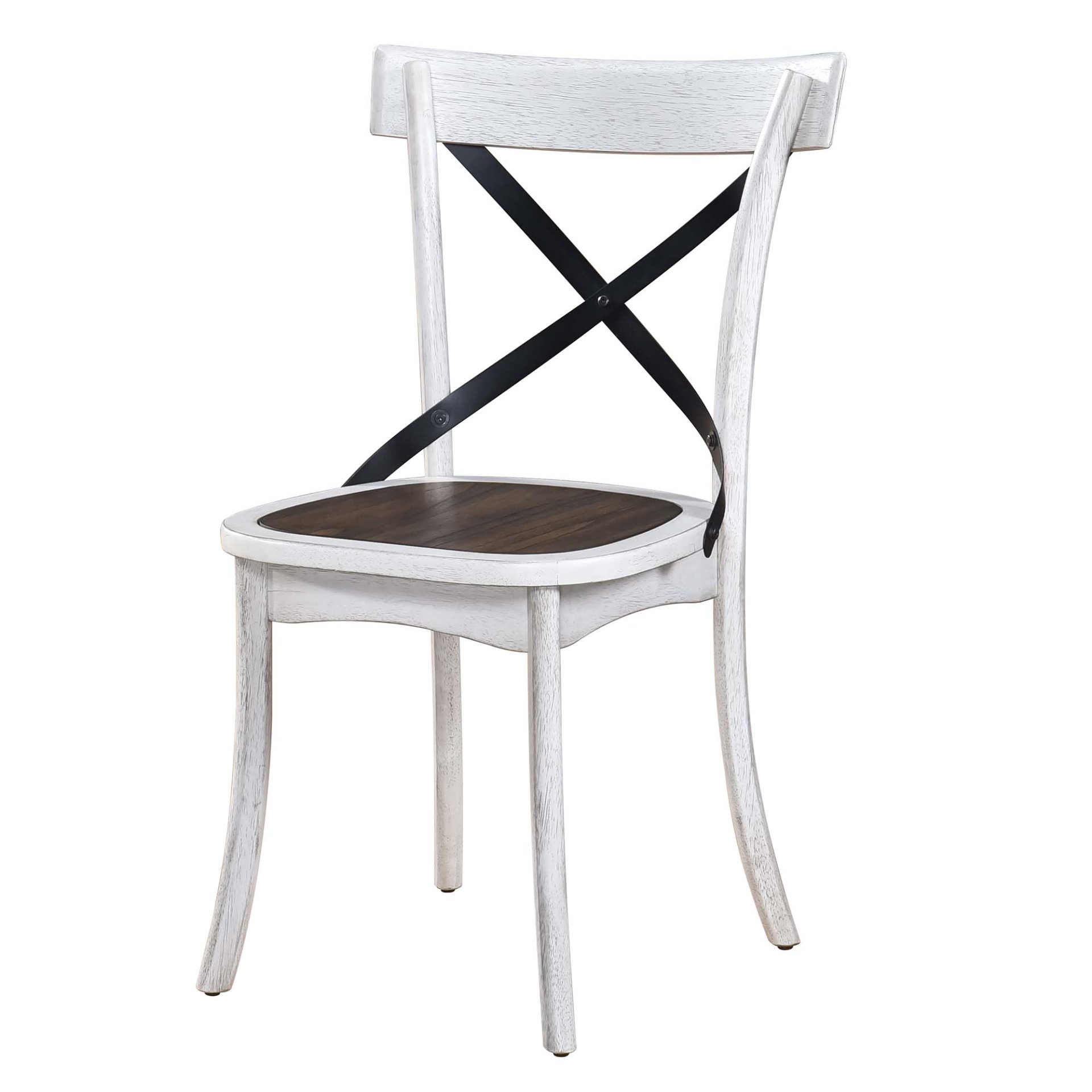 2 Pieces Set Dining Side Chair Rustic Modern Farmhouse Design Retro Design With Metal X Design - Antique Dark Oak / Antique White - Image 2