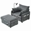 Comfy Corduroy Oversized Chaise Lounge Chair With Ottoman And Storage - Gray - Image 9