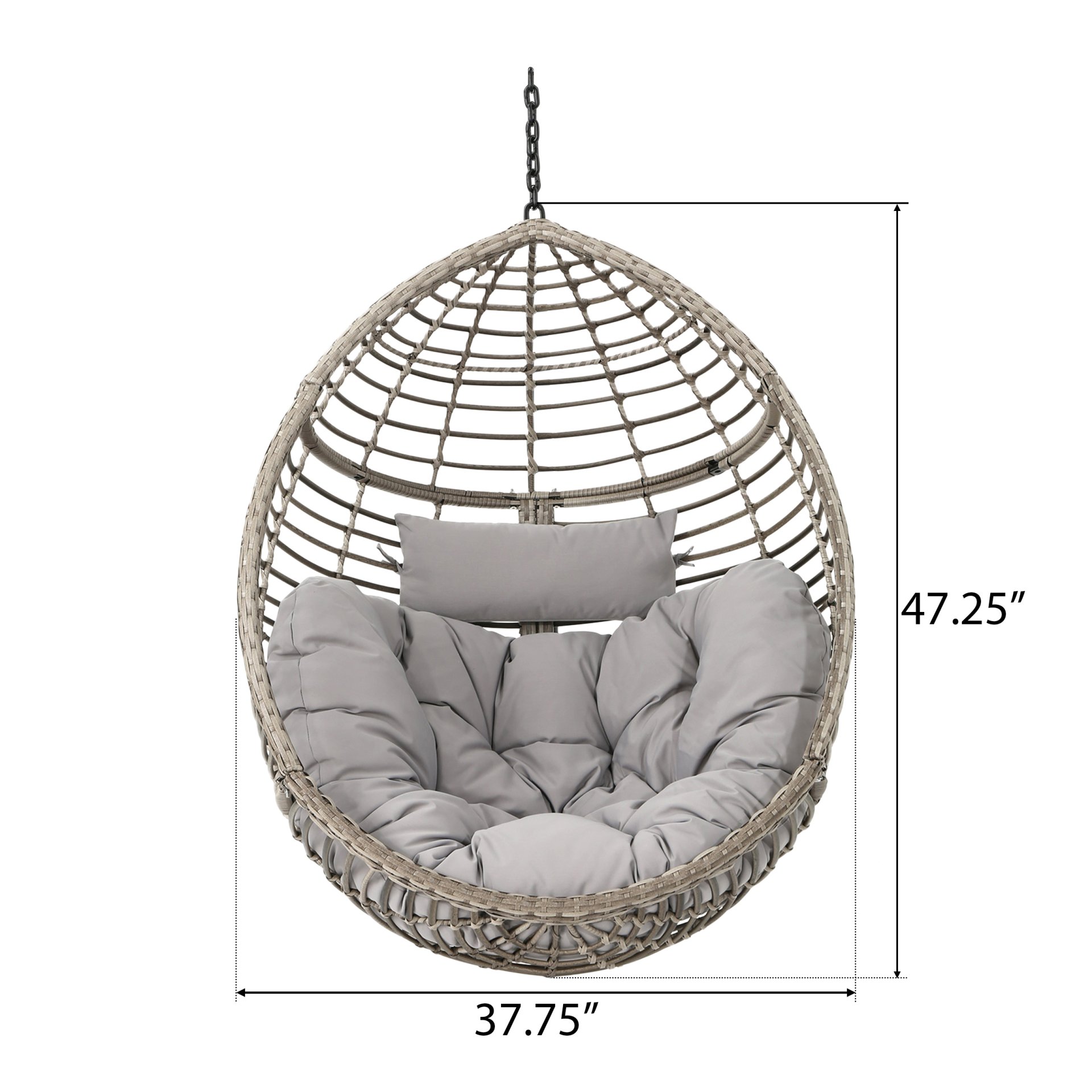 Charming Hanging Basket Chair With Cozy Wicker Weave And Sturdy Metal Frame - Gray - Image 3