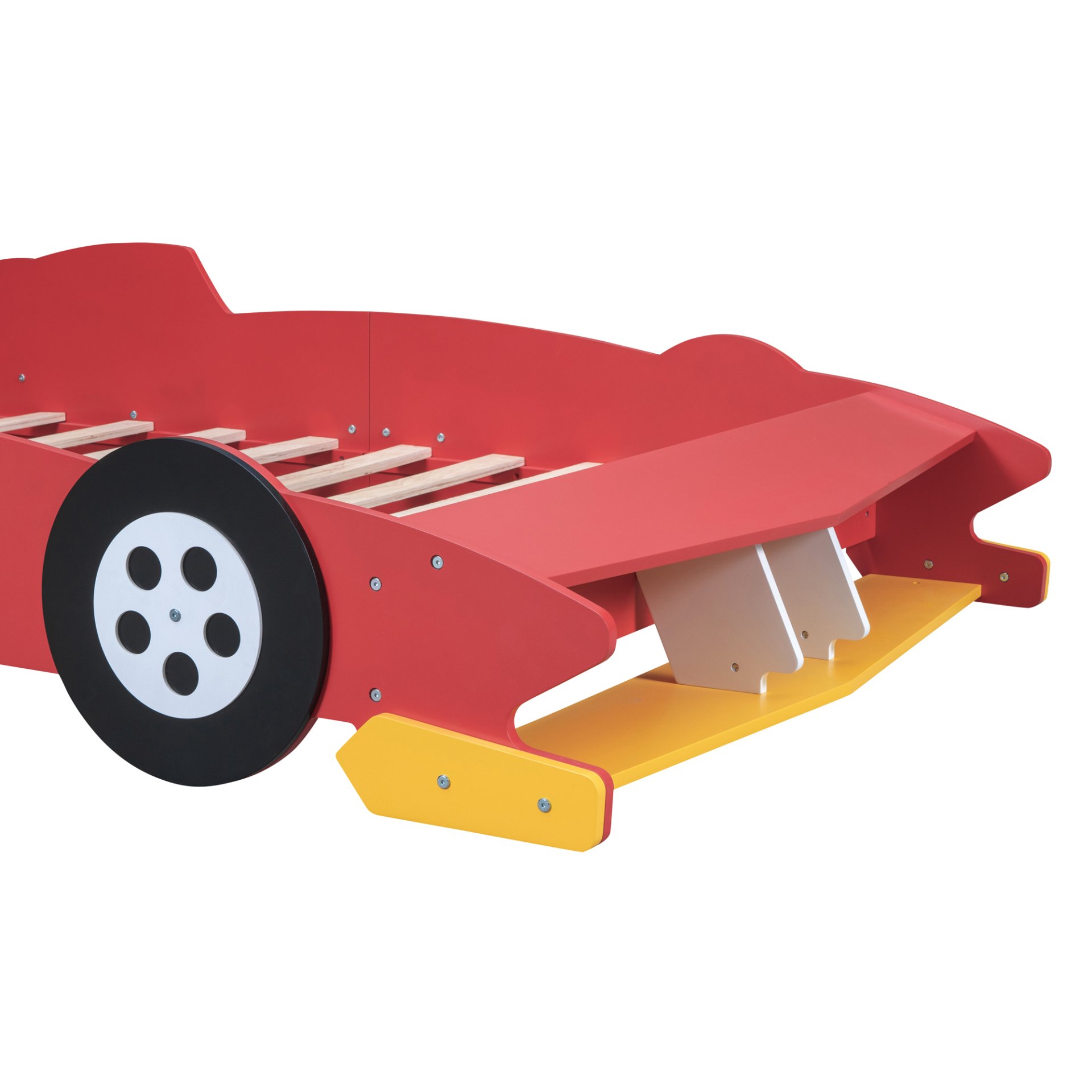 Full Size Race Car Shaped Platform Bed With Wheels - Red - Image 13