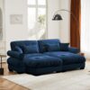 Modern Oversized 2 Seater Sofa With Ottoman Velvet Round Bolster Armrests Waist Pillow And Throw Pillows - Blue - Image 9