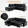 Sleeper Sectional Sofa, L-Shape Corner Couch Sofa Bed With Storage Ottoman & Hidden Arm Storage & USB Charge For Living Room Apartment - Black - Image 3