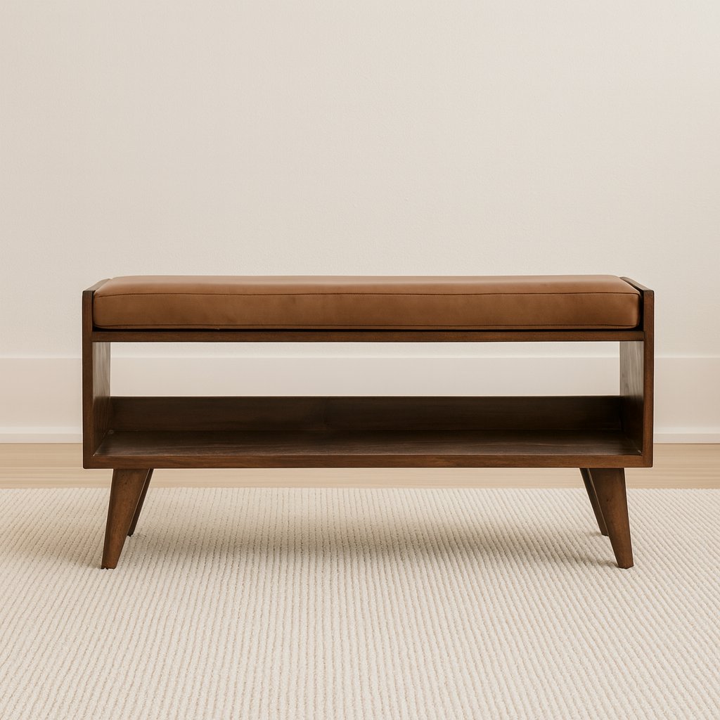 Bench With Brown Leather Seatpad - Chestnut - Image 9