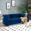 Contemporary Vertical Channel Tufted Sofa Modern Upholstered Couch For Living Room With 2 Pillows - Blue - Image 2