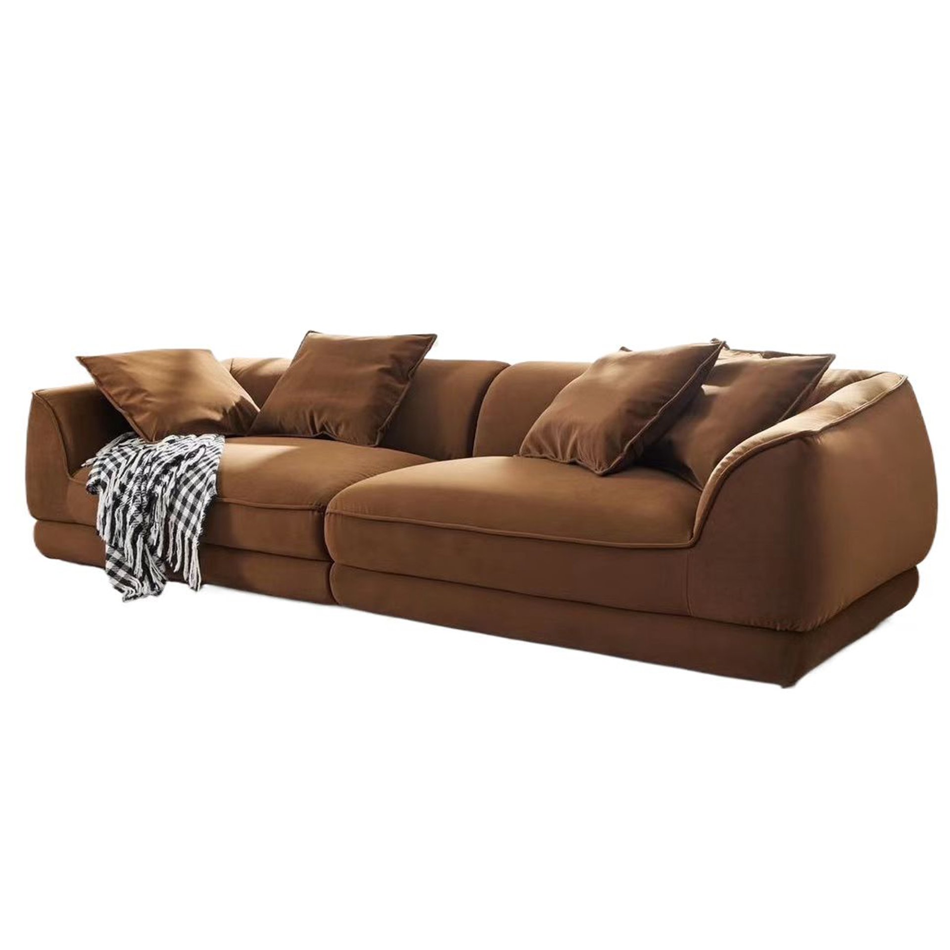 Nordic Modern Sofa With Detachable Pillowcase, French Velvet Fabric, Solid Wood Frame, High Density Sponge Filling - Camel - Image 13