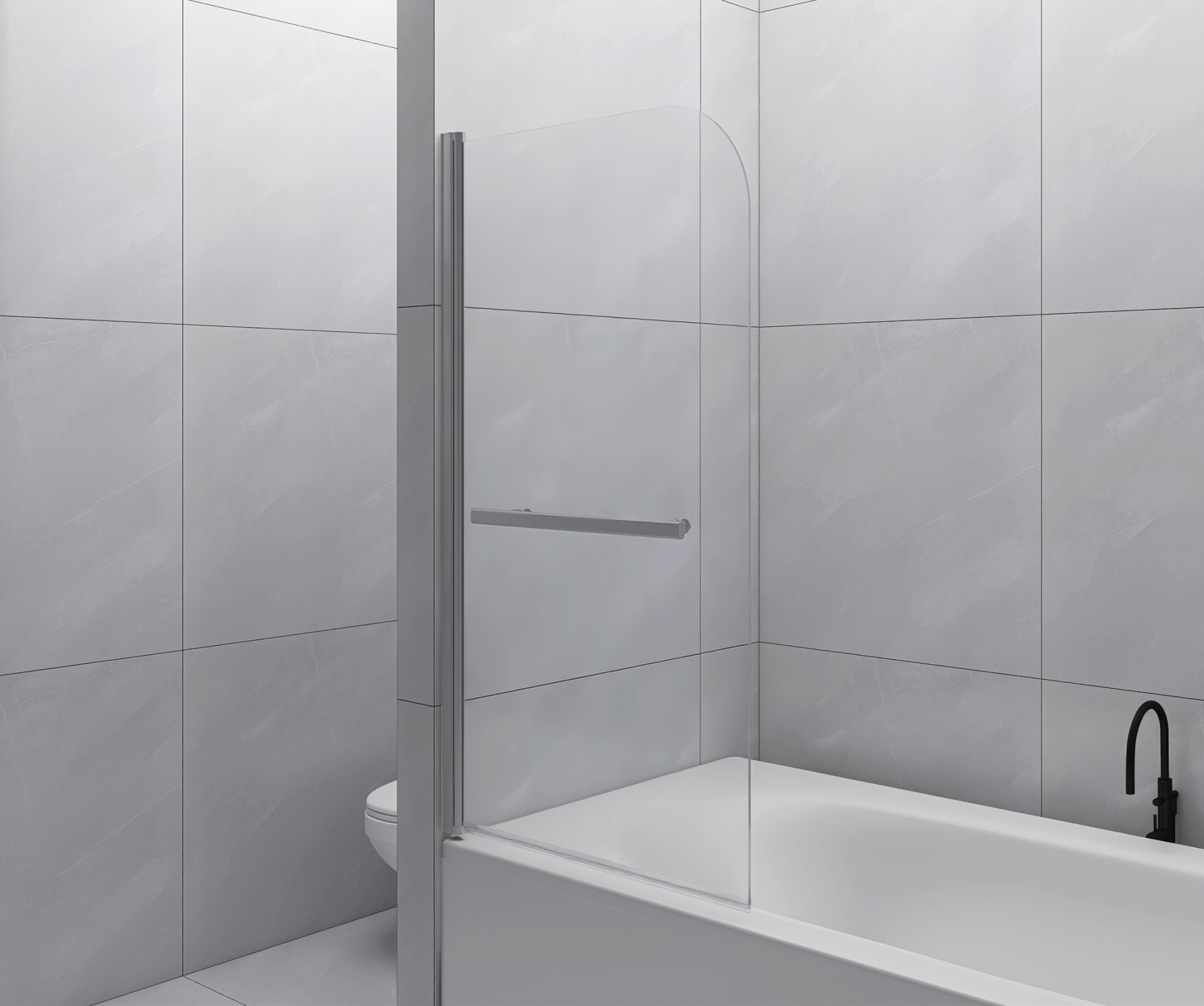 Bathtub Screen Framless Shower Door Tempered Glass Shower Panel - Transparent - Image 3
