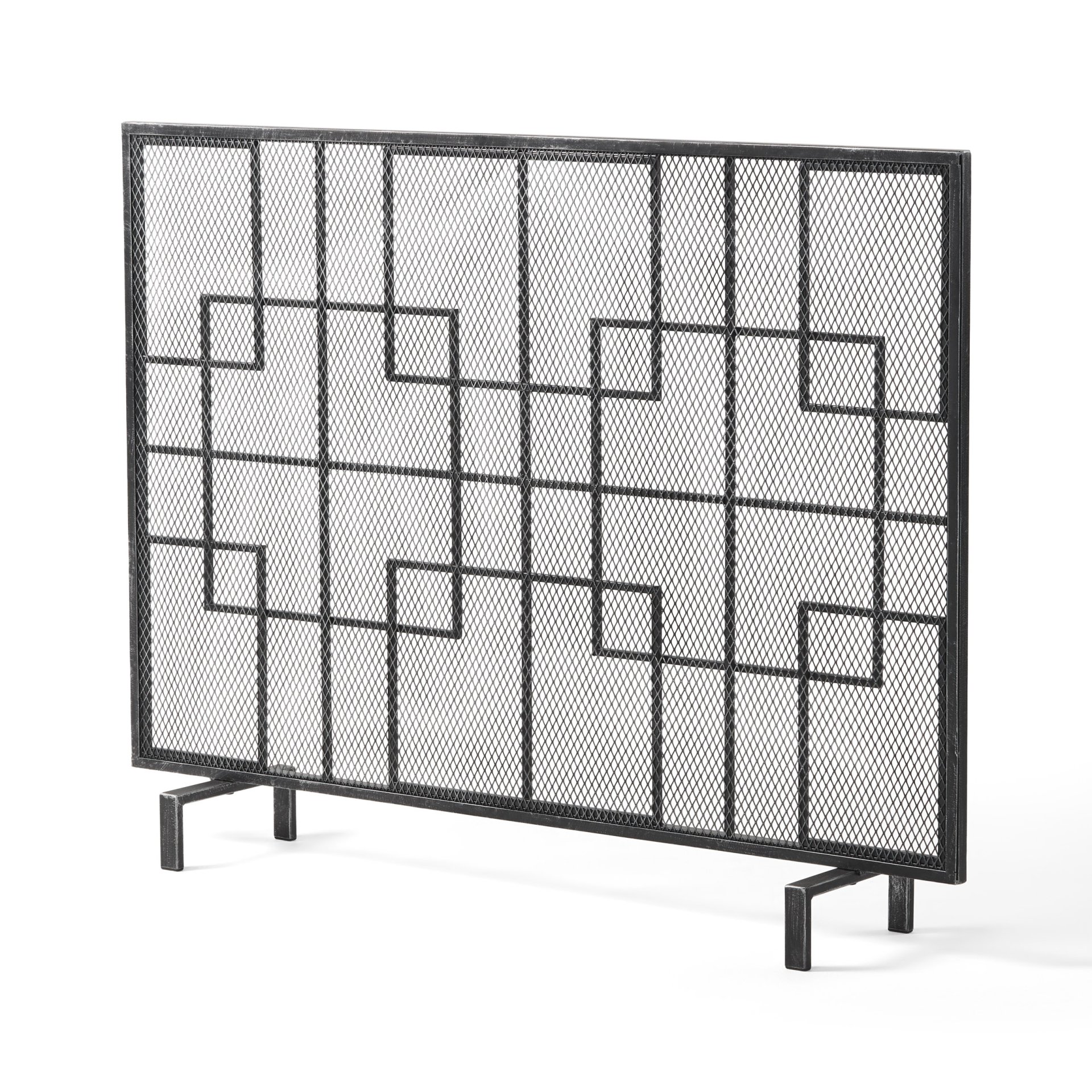Dorothy - Modern Single Panel Iron Fire Screen With Geometric Pattern - Black / Sliver - Image 5