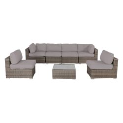 Rattan Wicker 6 Person Seating Group With Sunbrella Cushions - Gray / Taupe