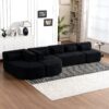 Upholstered Sofa Free Combined Sofa Couch With 2 Chaise Lounge And 5 Back Pillows For Living Room - Black - Image 12
