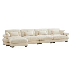 Modern L Shaped Sectional Cloud Sofa With Convertible Deep 4 Seater Design - Cream