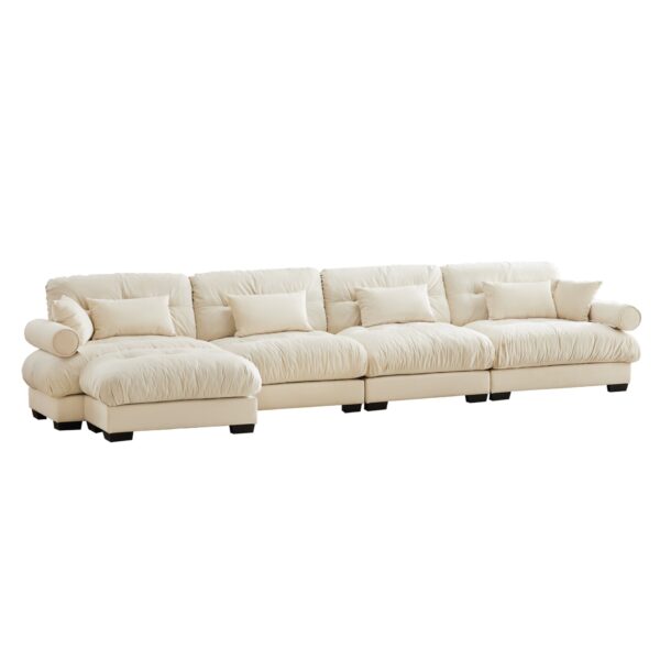Modern L Shaped Sectional Cloud Sofa With Convertible Deep 4 Seater Design - Cream