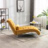 Velvet Button Tufted Upholstered Chaise Lounge Chair With Pillow For Bedroom Living Room Office - Mustard - Image 9