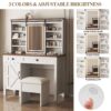 Rustic Farmhouse Makeup Vanity Desk With Sliding Mirror, LED Lights, And Charging Socket - White - Image 6