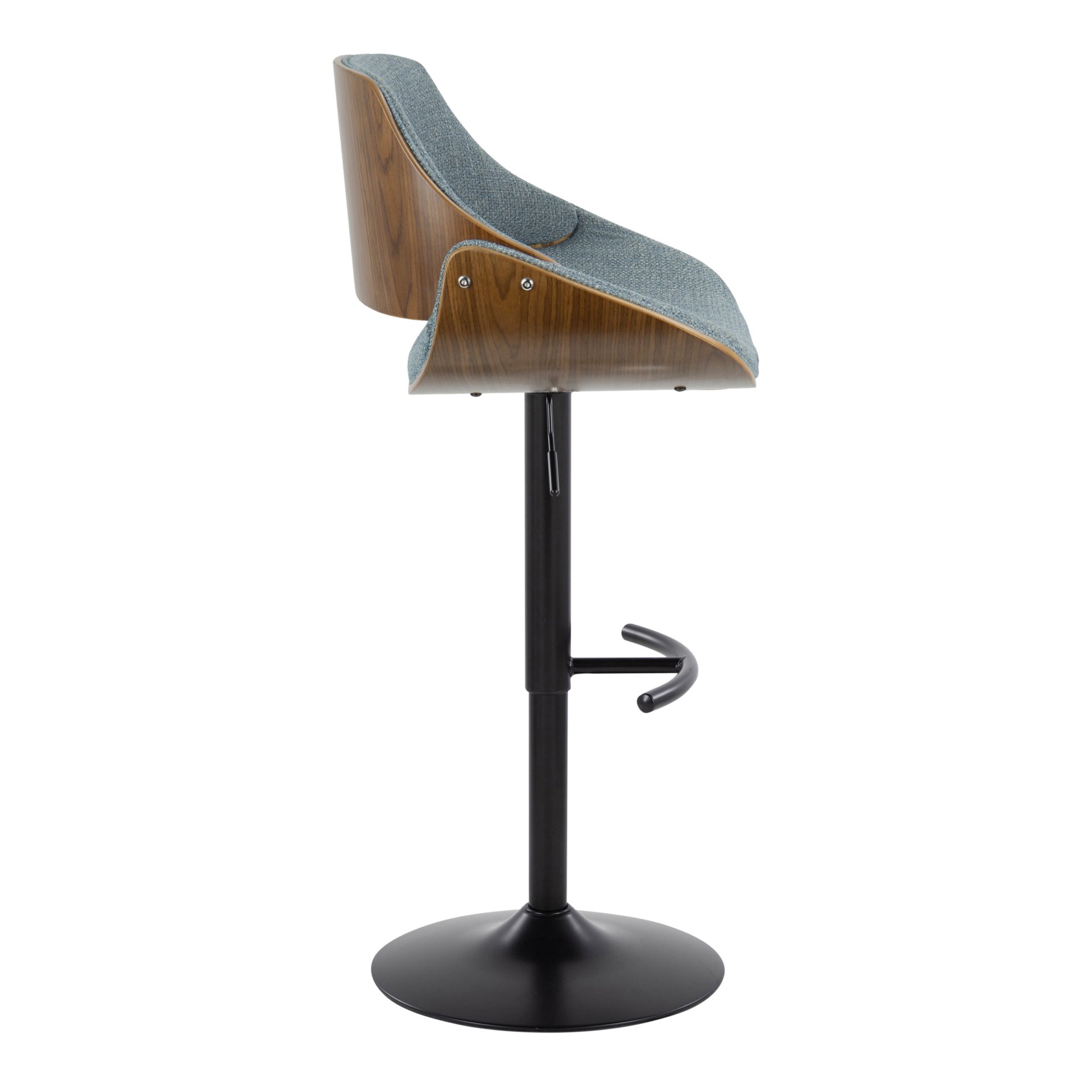 Fabrizzi - Mid-Century Modern Adjustable BarStool With Rounded T Footrest (Set of 2) - Walnut / Black / Blue - Image 3