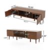 Modern TV Stand With Storage, Tempered Glass Shelf - Walnut - Image 3