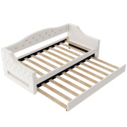 Twin Long Size Daybed With LED Belt, Trundle - Beige