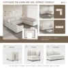 Modular Sectional Reversible U Shaped Couch Set, Free Combination Minimalist Style, Oversized 8 Seat Convertible Sofa - Cream - Image 15