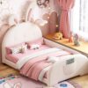 Twin Size Upholstered Rabbit-Shape Princess Bed, Twin Size Platform Bed With Headboard And Footboard - White - Image 12