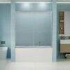 Double Sliding Bathtub Shower Door, Semi Frameless Bypass Tub Door, 1 / 4" 6Mm Tempered Glass With Explosion Proof Film, Adjustable Aluminum Alloy Frame 24D03 T60Bnx - Brushed Nickel - Image 11