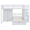 Full Over Twin Bunk Bed With Wardrobe, Drawers - White - Image 3