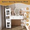 Vanity Dressing Table With LED Mirror & Storage Makeup Desk With 3 Drawers, 2 Open Shelves & 4 Hidden Cabinets - White - Image 10