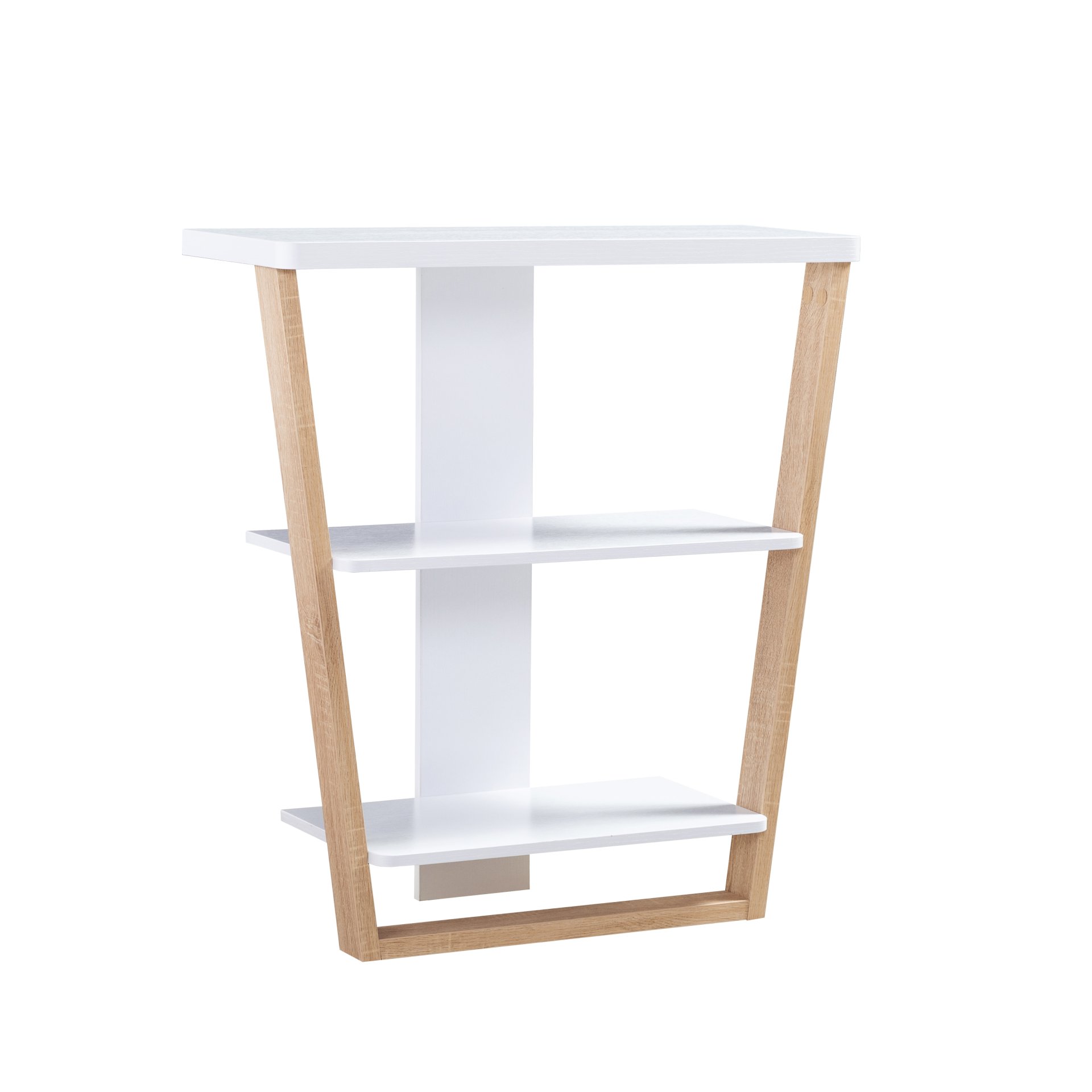 Contemporary Console Table With Three Open Shelves - White / Light Brown - Image 4