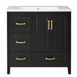 Bathroom Vanity With Sink, Soft Closing Doors & Drawers, Metal Handles - Black