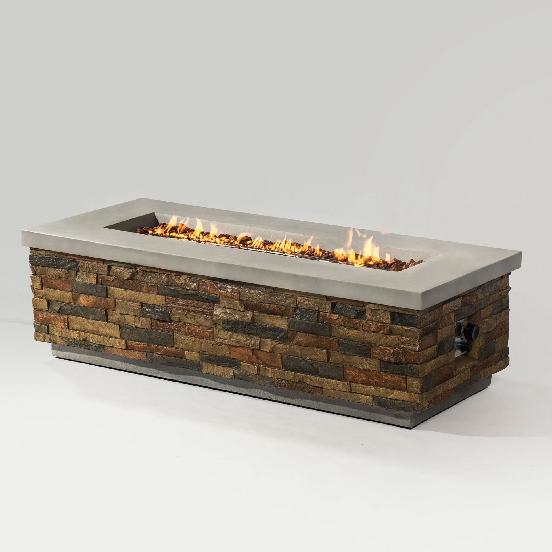 60" Propane Gas Fire Pit Table, 60000 Btu Rectangular Concrete Fire Pit For Outside Patio Deck Garden Backyard - Sandstone - Image 6