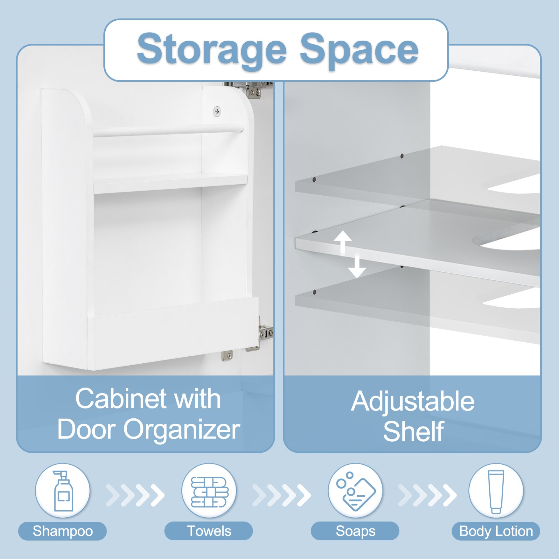 18" Bathroom Vanity With Sink, & Ceramic, Adjustable Shelf - White - Image 5