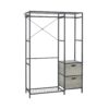 Acacia Wood Garment Rack With Shelves, 2 Wicker Drawers, 4 Hooks, Heavy Duty Closet Organizer - Light Gray - Image 12