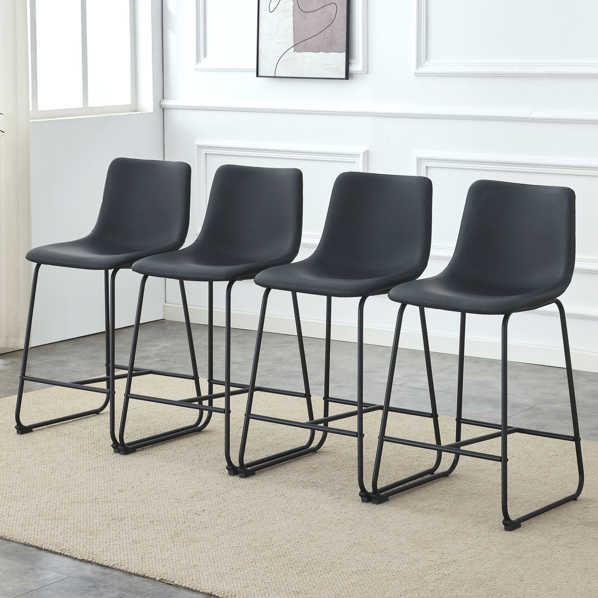 (Set of 2) Modern Minimalist Style Material Bar Stools, Suitable For Kitchen, Bar And Modern Home Design - Black - Image 6