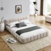 Modern Queen Size Upholstered Bed Frame With Headboard Thick - Beige - Image 2