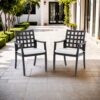 Modern Classic Cast Outdoor Patio Dining Chairs, Ergonomic Lattice Backrest Design, Sunbrella Cushion, Weather Resistant And Durable (Set of 2) - Ember Black - Image 2