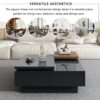 Movable Top Coffee Table, Modern Square Wood Coffee Table With High Gloss Finish, 4 Hidden Storage Drawers For Living Room - Black - Image 6