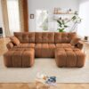 Elegant Textured 3 Seater Sofa Set With Ottoman And Throw Pillows Frame - Burnt Orange - Image 14