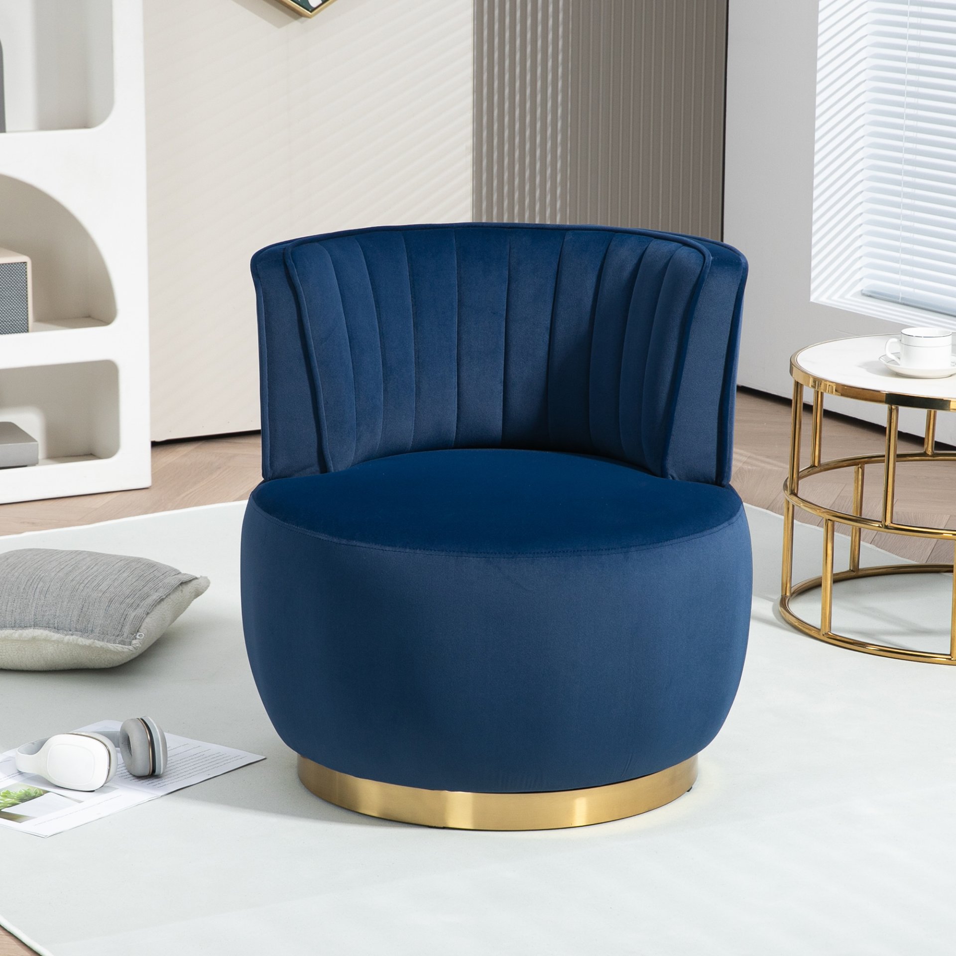 Coolmore - Swivel Barrel Chair, 360 Degree Swivel Accent Sofa Chair With Soft Velvet - Navy - Image 4