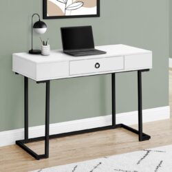 Computer Desk For Home Office, Laptop, Storage Drawers, Glossy Contemporary & Modern - White