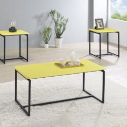 GT - 3 Piece Carbon Fiber Wrap Coffee Table And End Table (Set of 3) - Yellow