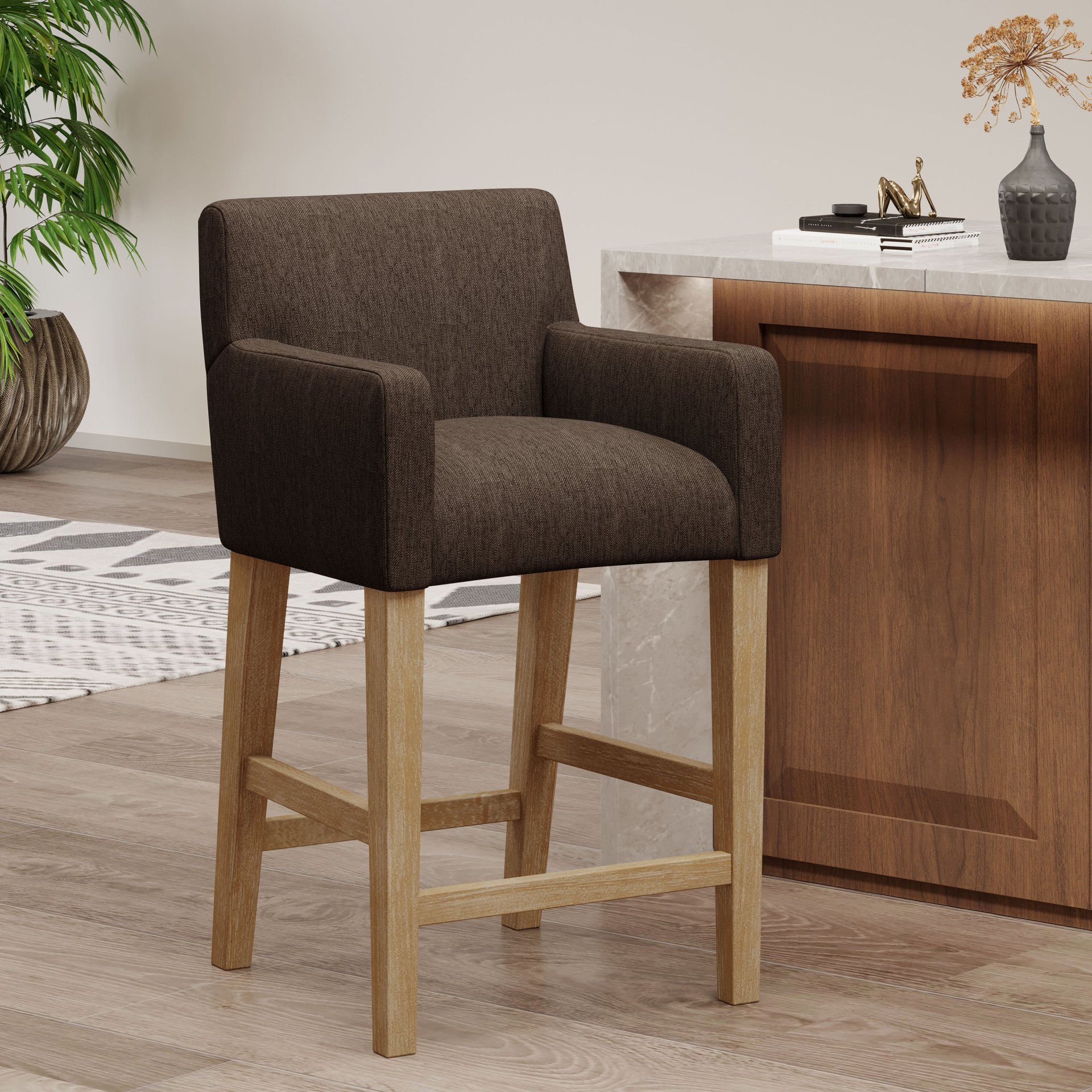 Charmed Upholstered Counter Stool With H Frame Base And Round Arms - Brown - Image 10